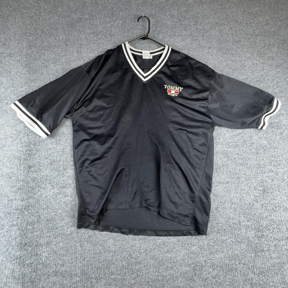 Tommy Sports Shirt Mens 2XL Black Mesh V Neck Short Sleeve Athletic Jersey Top